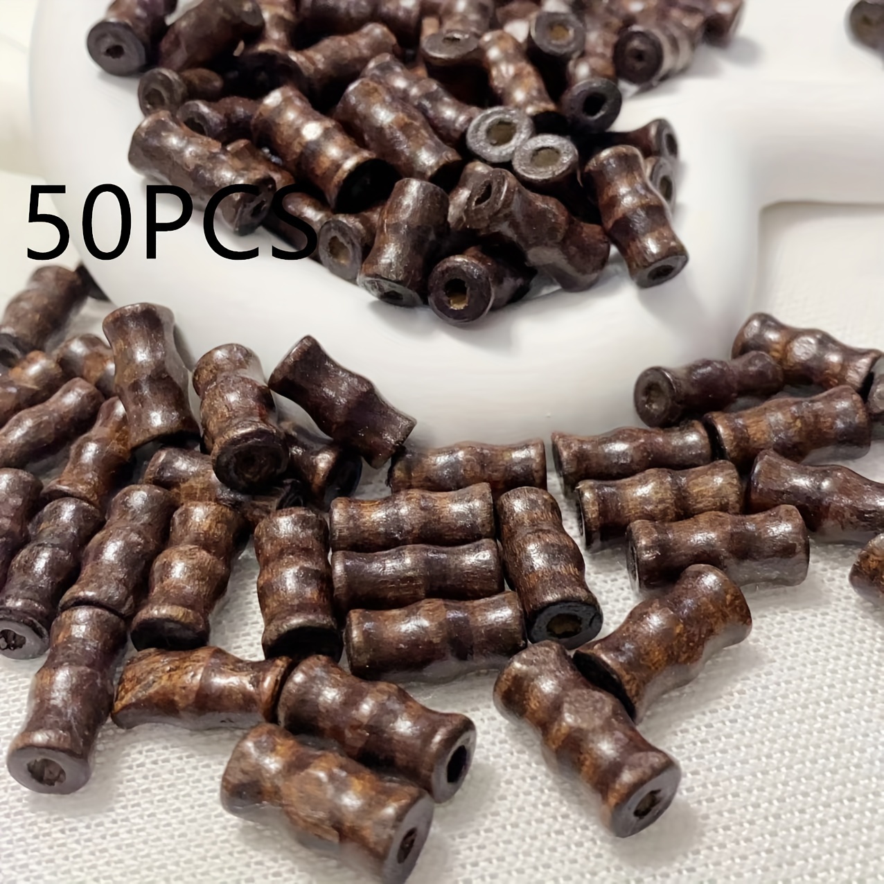 50pcs 15*7mm Retro New Dark/coffee Bamboo Shape Wooden Bead Stringing Long Wooden Beads Jewelry Bracelet Necklace Earrings Clothing Crafts Handmade Bead Accessories, U, Charm Bracelet Beads, Charm