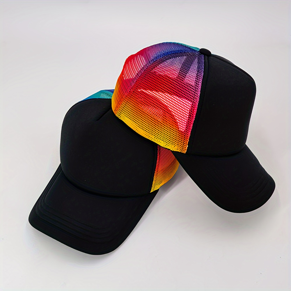 

Men's Fashionable Color-block Trucker Hat - Soft, Breathable Polyester & Acetate Blend, Hand Washable