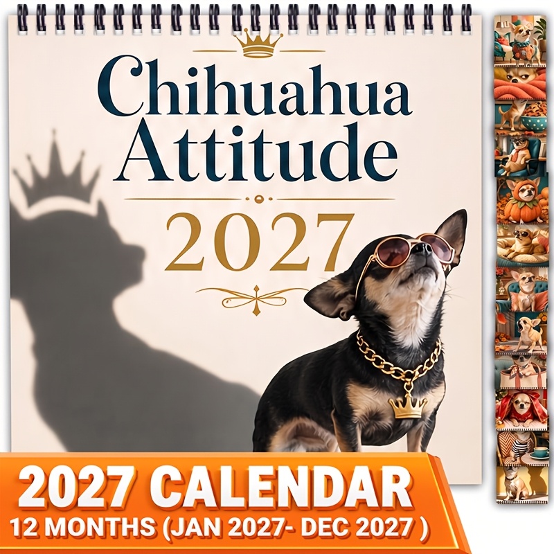 TEMU 2027 Chihuahua Attitude Calendar, 12-month Hanging Double-coil Calendar (8.3 X 8.3 Inches), With Large Note Area, Ideal Gift For Mothers, Female