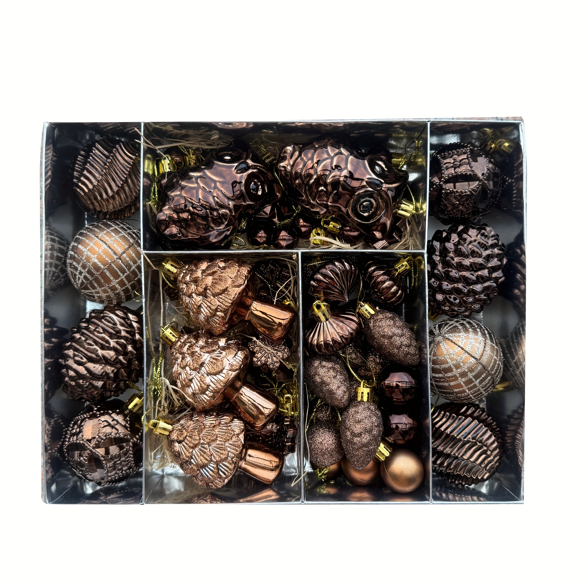 TEMU 74pcs Latest Owl-shaped Forest Series Electroplated Painted Retro Christmas Ball Set, Christmas Tree Anti-drop Hanging Balls, New Year Holiday