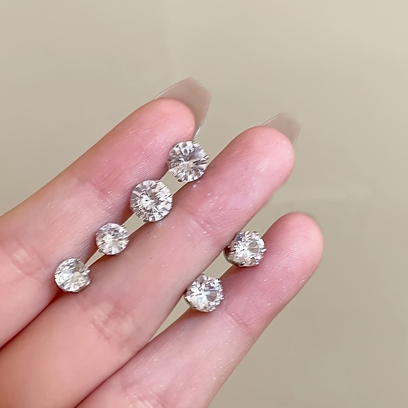 2pcs/1pair Magnetic Clip-on Stud Earrings, Round 4mm 6mm 7mm 8mm Synthetic Synthetic Zirconia Hoop Earrings, Convenient Clip Style Unisex Fashion Jewelry Perfect For Daily Wear And Wedding Accessories
