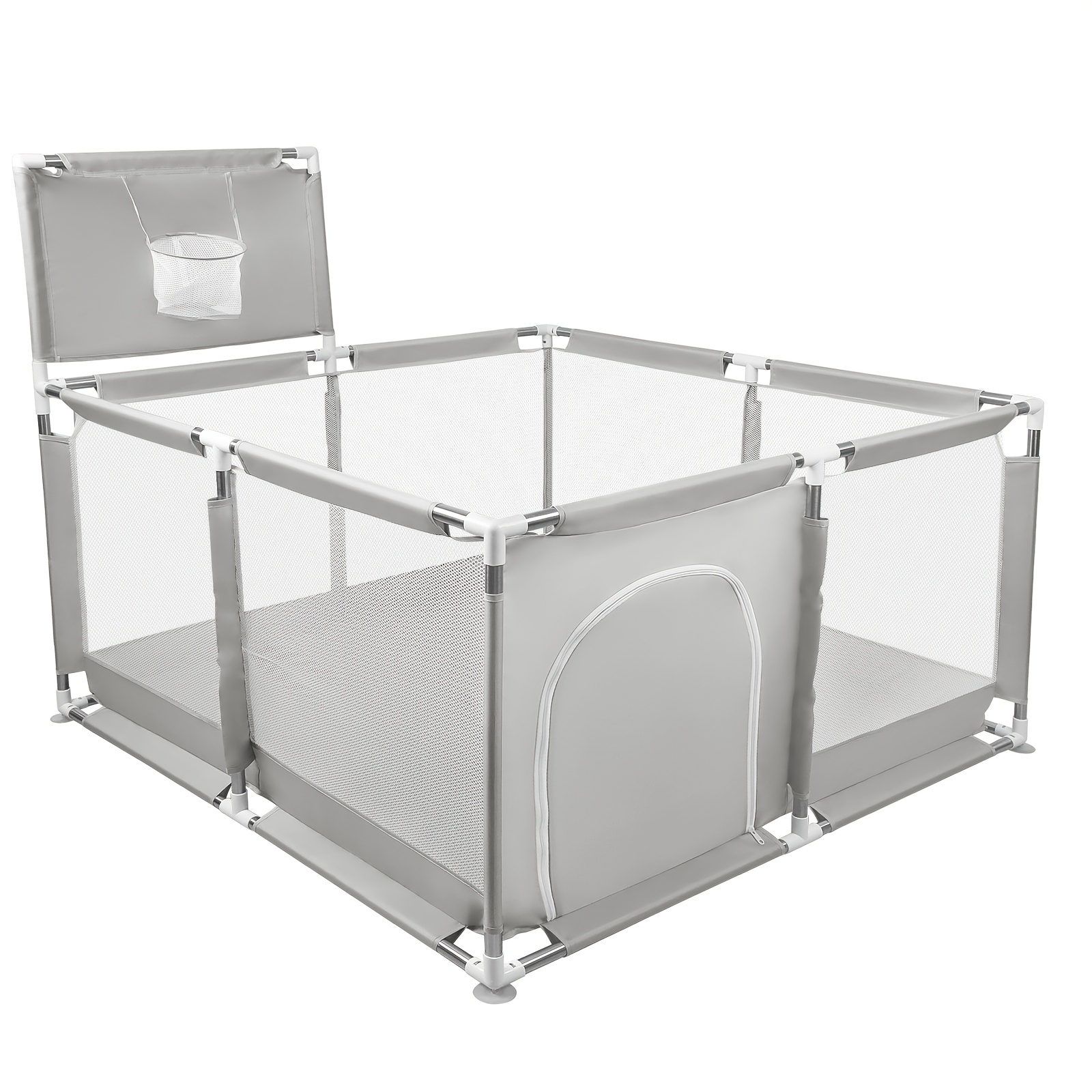 E-shop Haustierzaun, Oxford-Gewebezaun, faltbar und aufbewahrbar, mit Sicherheitsgeländern und rutschfesten Saugnäpfen - Hellgrau 126X126X66Cm