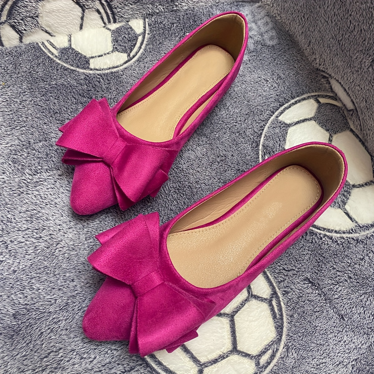 

Christmas Red Dress Shoes Womens Comfortable Dress Shoes Pointed Toe Cushioned Casual Shoes Slip-on Bowknot Flat Shoes Rose Pink For Party, Wedding, Business