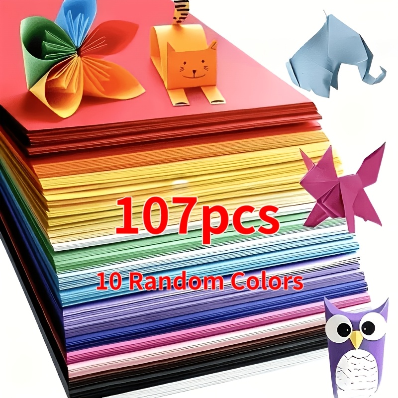 TEMU 107 Sheets Of Square Colored Cardstock, Of 10 Colors, Multifunctional, Colorful, And Thick Creative Paper, Heavy-duty Cardstock, Random-colored