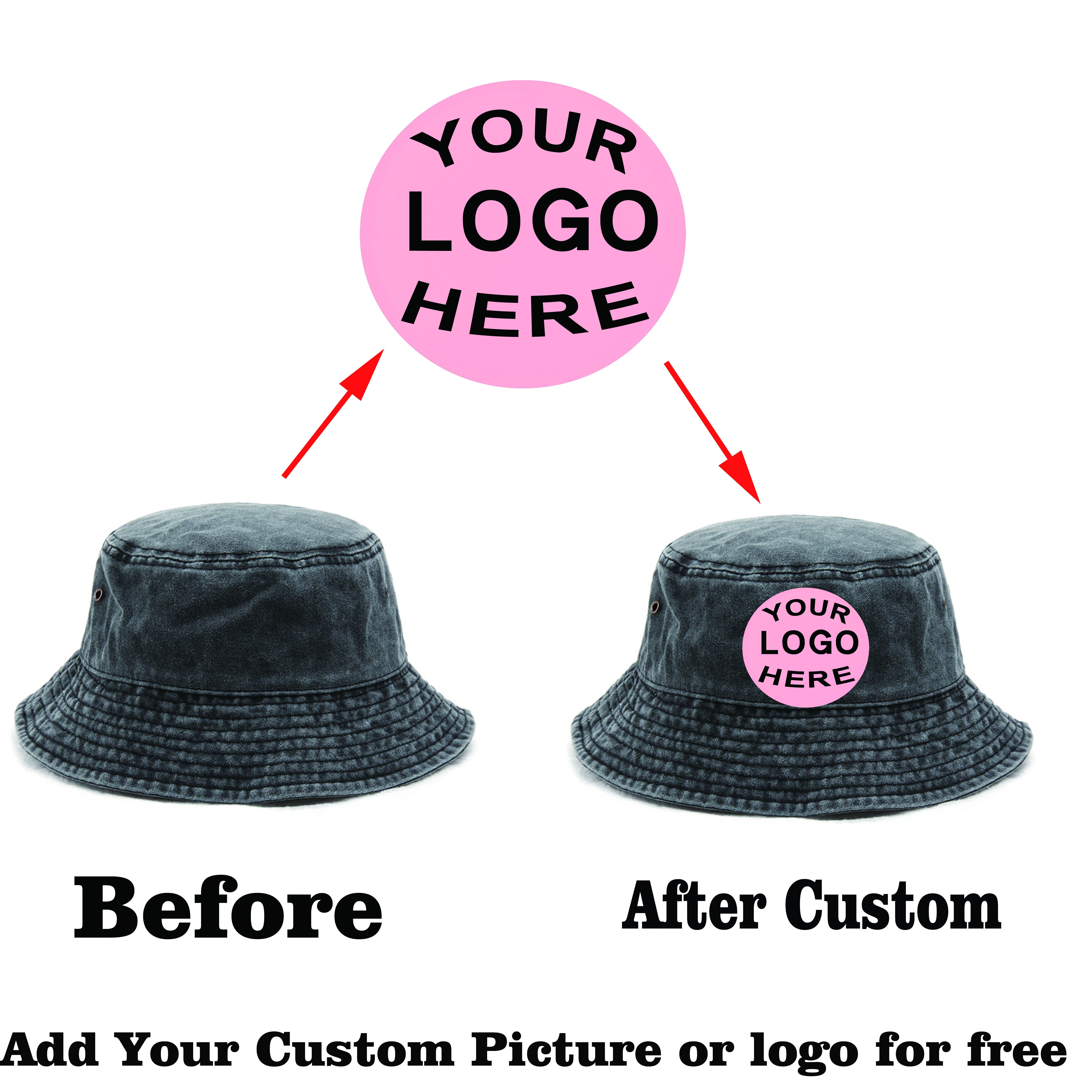 Customized Logo Bucket Hat Personalized Stylish Washed Distressed Fisherman Outdoor Adjustable Sun Protection Hats for Women Men,Temu