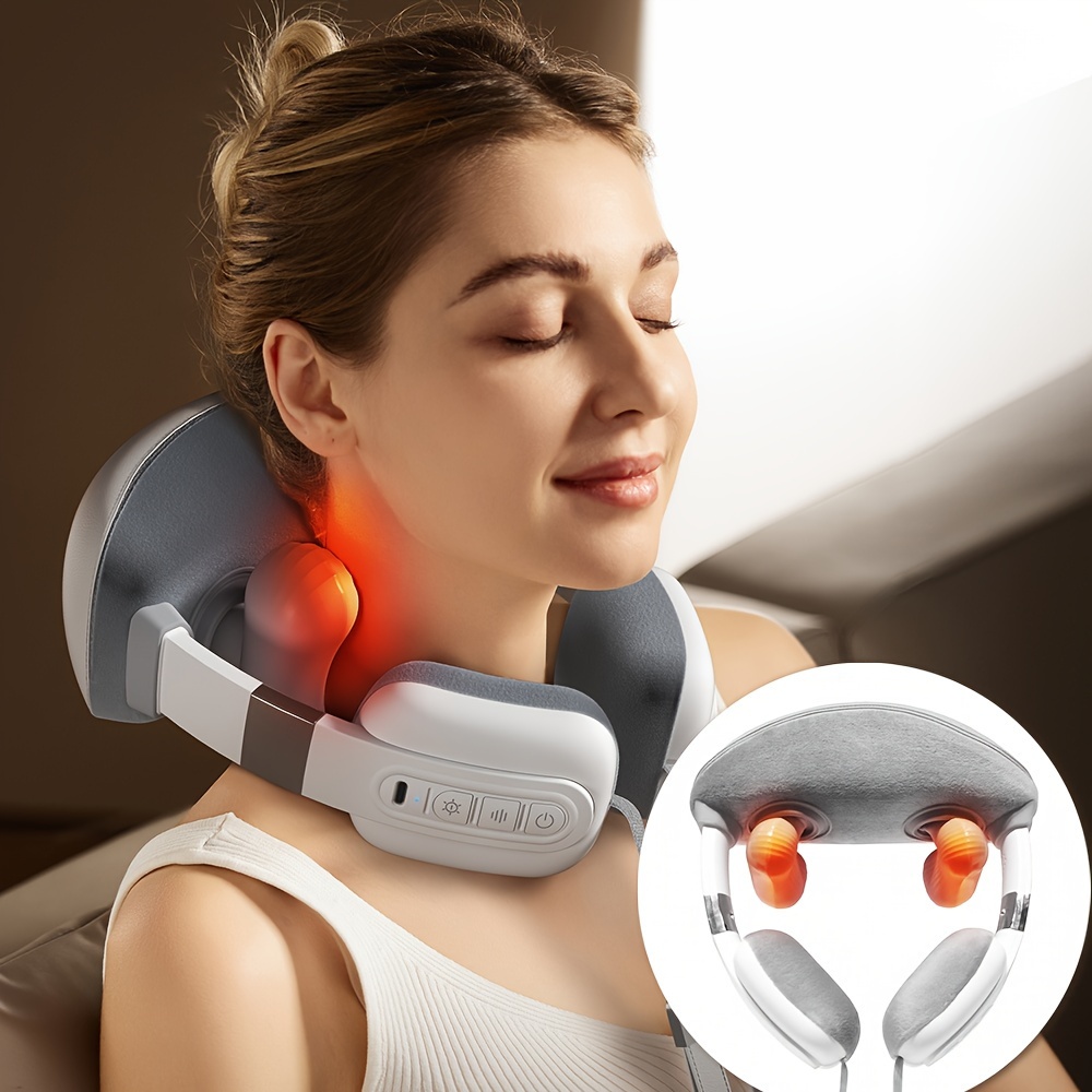 

Cordless Neck Massager With Heat- Neck Massager For Deep - 3d Emulating Human Hand, Skin-friendly Silicone Massage Heads - Office, Home & Travel Use