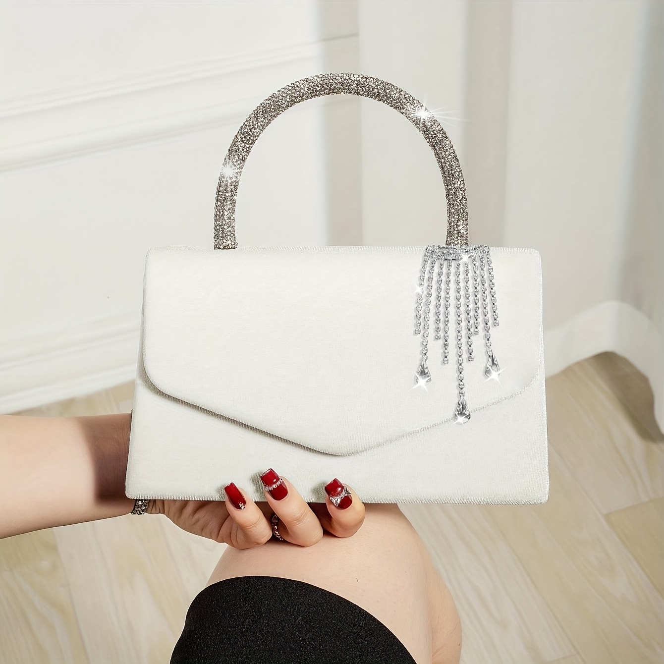 TEMU Elegant Plush Rhinestone Pendant Women's Handbag, Fashionable And Luxurious Party Bag, Exquisite Flap Chain Shoulder Bag, Women's Evening Bag,