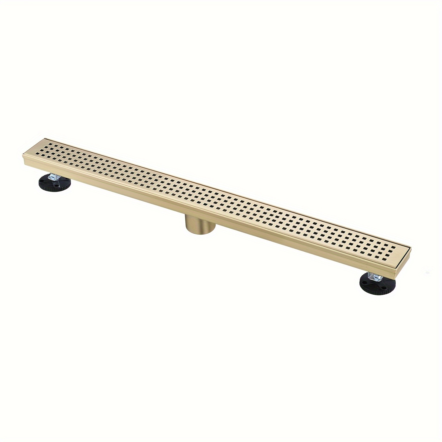 

1pc 24 Inch Brushed Gold Shower Linear Drain, With Removable Square Hole Pattern Cover Grate, Stainless Steel Fast Drainage Floor Linear Drain Include Adjustable Feet, Hair Strainer