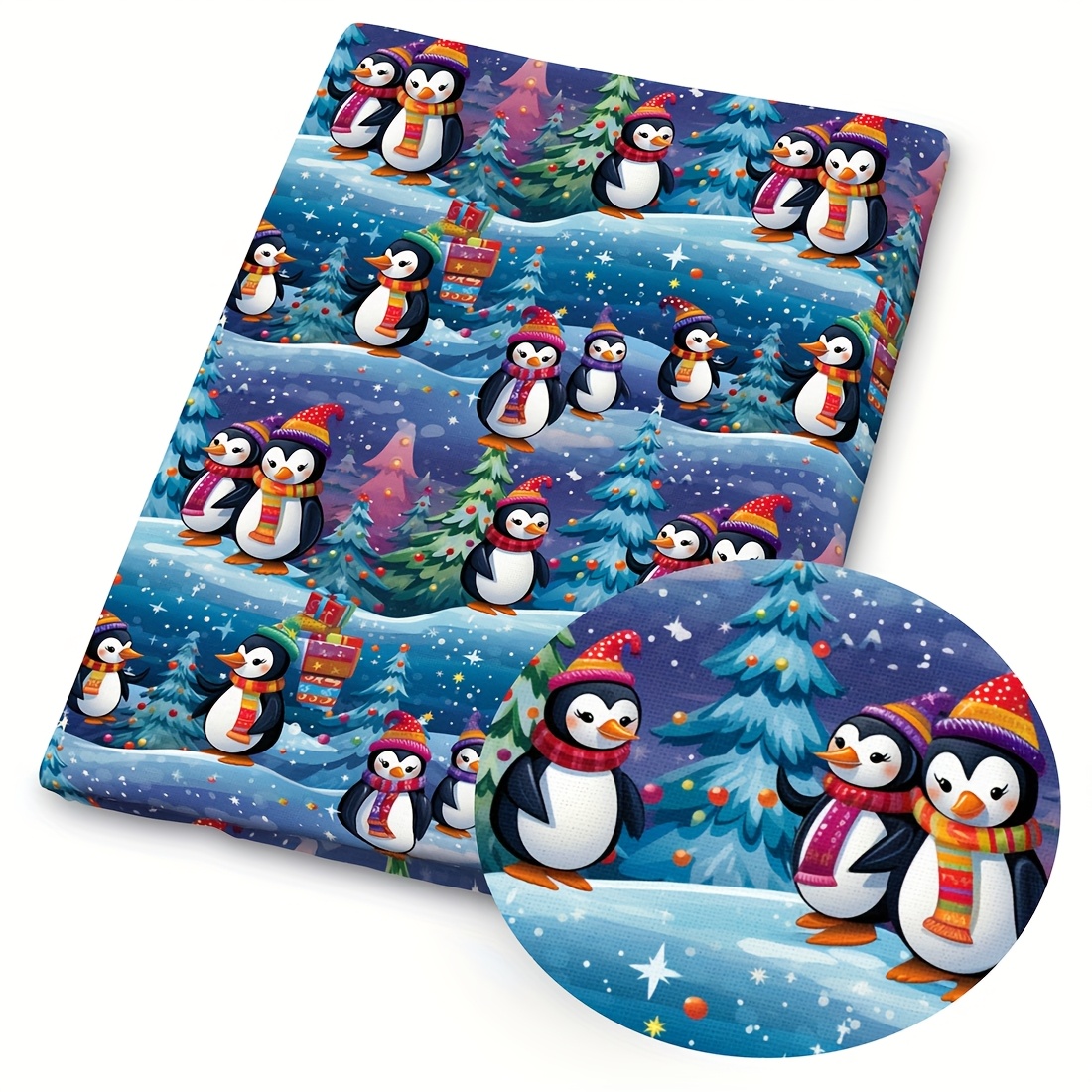 TEMU 1pc Christmas Print Fabric - 59 X 19.68 Inches (150 X 50 Cm) Pre-cut Polyester Fabric With Colorful Santa Claus, Penguins, Unicorns, Dogs,