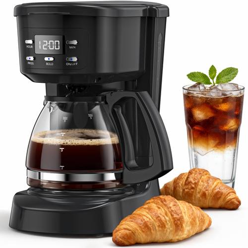 cafetera digital de 5 tazas, máquina de café programable de preparación automática con taza , filtro lavable, ventana de agua, placa mantenedora de , negra