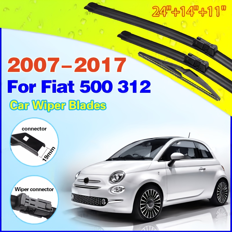 For Fiat 500 312 2007-2017 Car Front Rear Wiper Blades Soft Rubber Windscreen Wipers Auto Windshield 24"+14"+12"