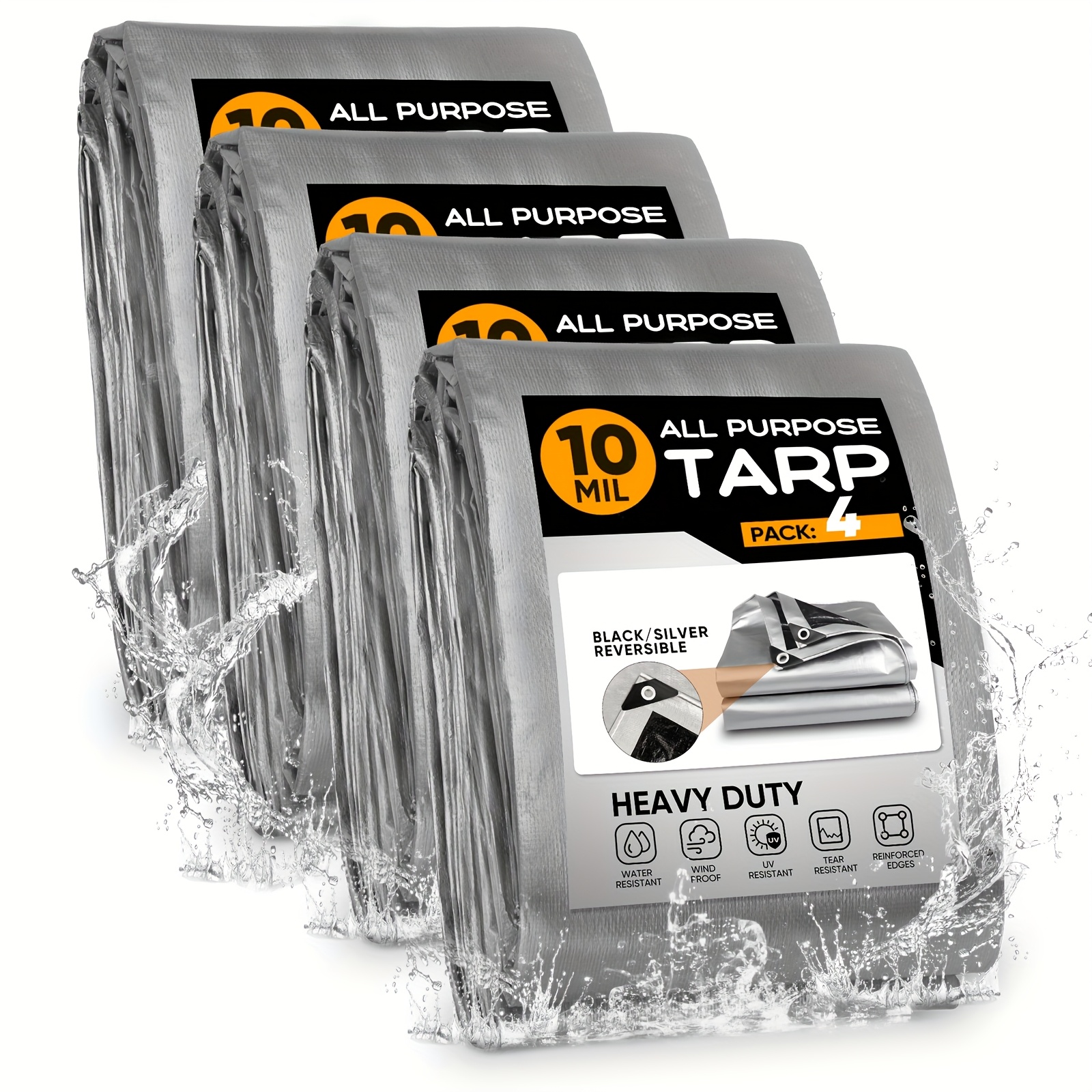 Heavy Duty 10x12 Tarp - 7 Mil Thick, Tear & Fade Resistant, UV Treated, Grommets Every 18 Inches