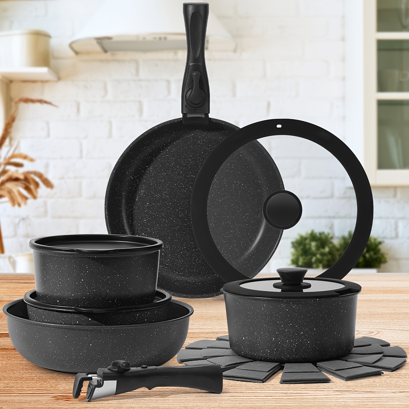 

15pcss And 5pcs Cookware Sets Featuring Detachable Handles, Suitable For Induction, Safe For Dishwasher And Oven, A Kitchen Essential, Offered In , An Ideal Gift Option.