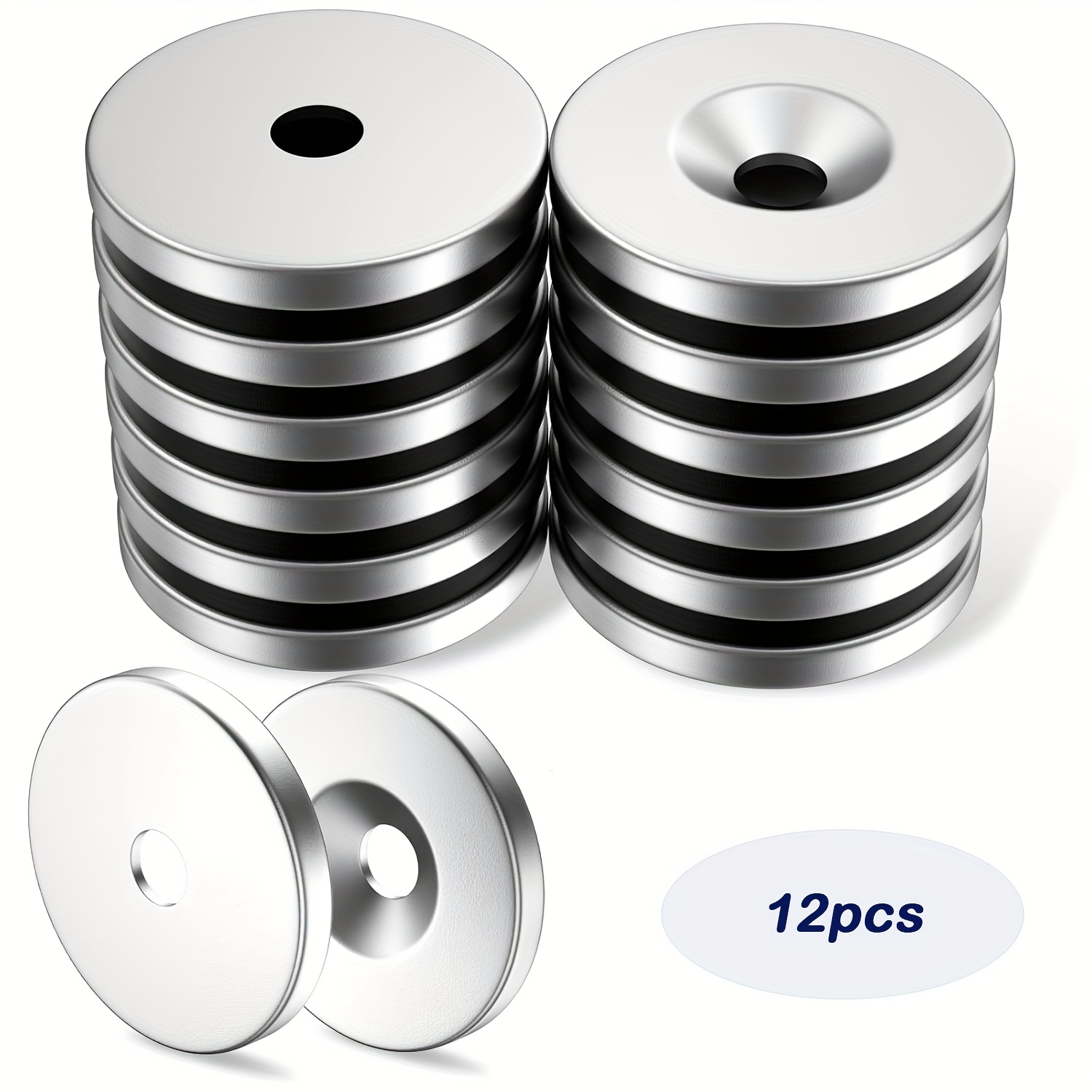 

12pcs Neodymium Magnets With Holes, Magnets - 25mm X 5mm, Hole 5mm- Magnetic Material , Industrial Uses, And Organizing Tools