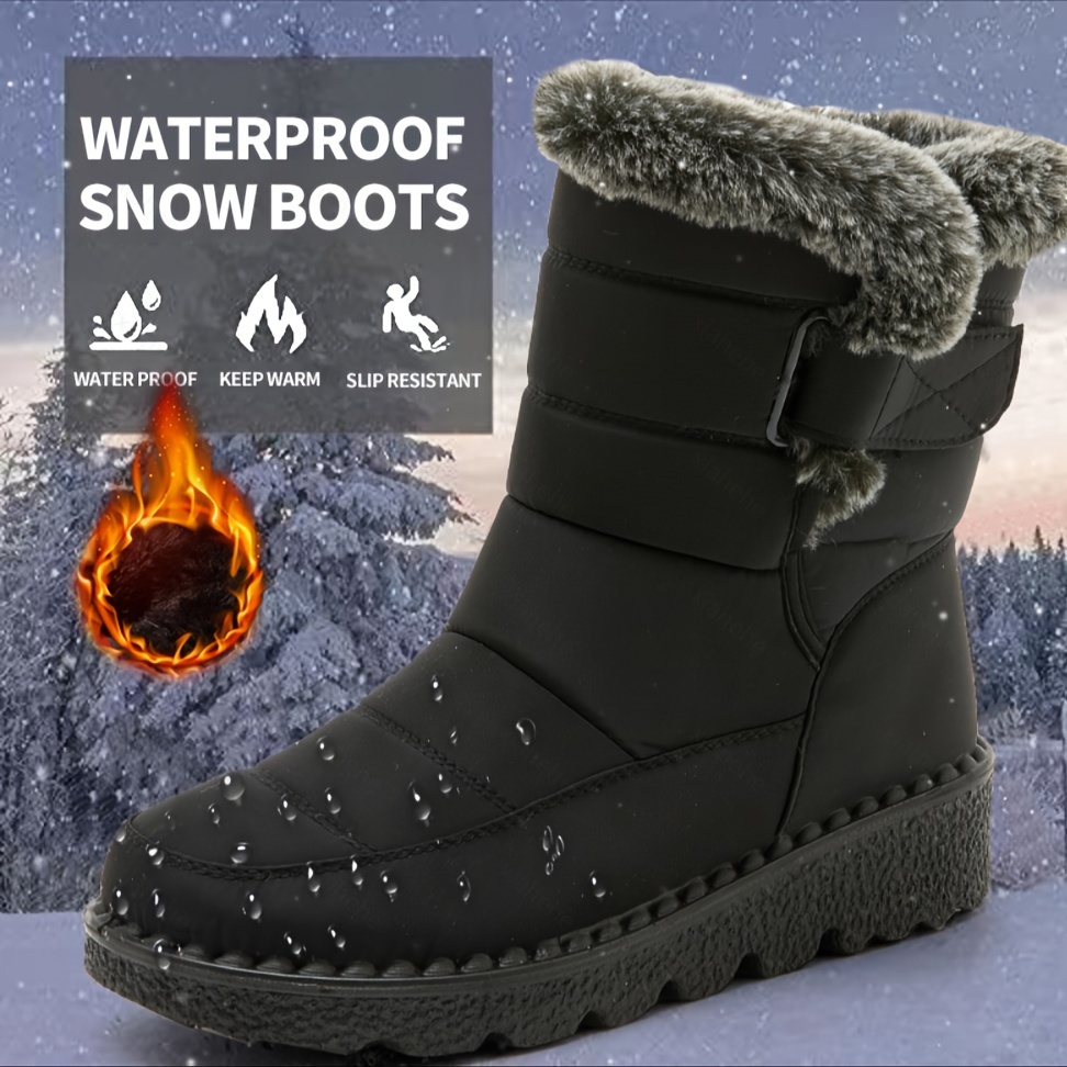 

Women's Waterproof Snow Boots, Winter Thermal Plush Lined Flat Boots, Outdoor Boots