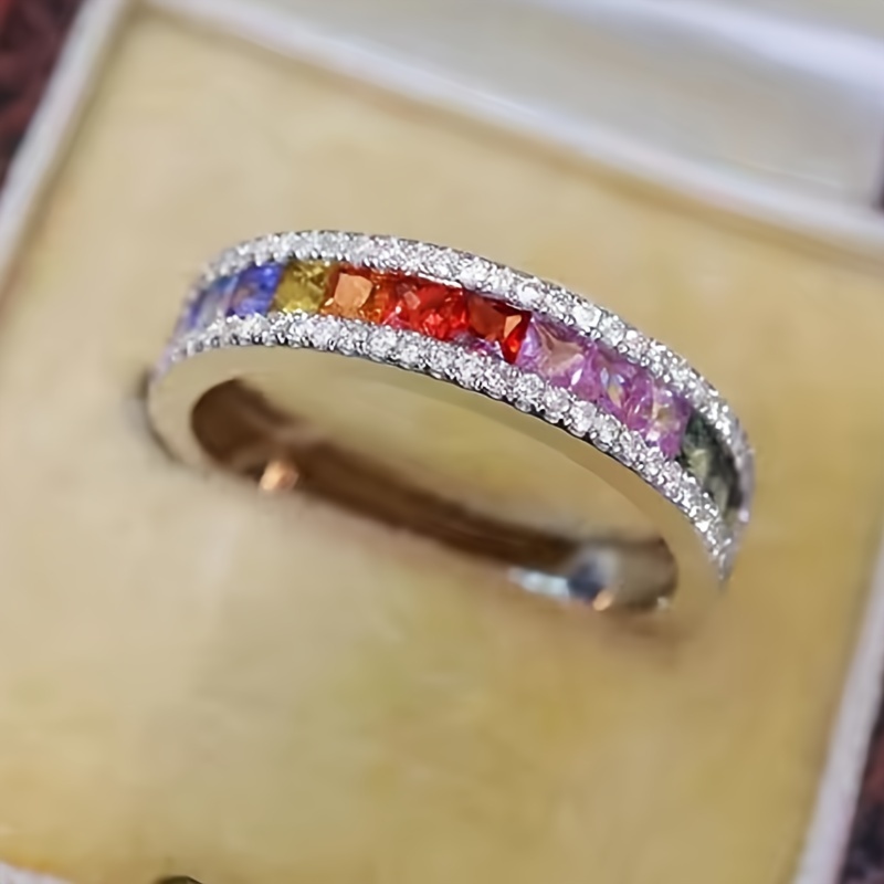 Image of 1pc Of Women's Fashionable And Unique Ring, Classic And With Colorful Synthetic Synthetic Zirconia, Suitable For Women And Men, Versatile Accessory For Casual Wear Or Parties