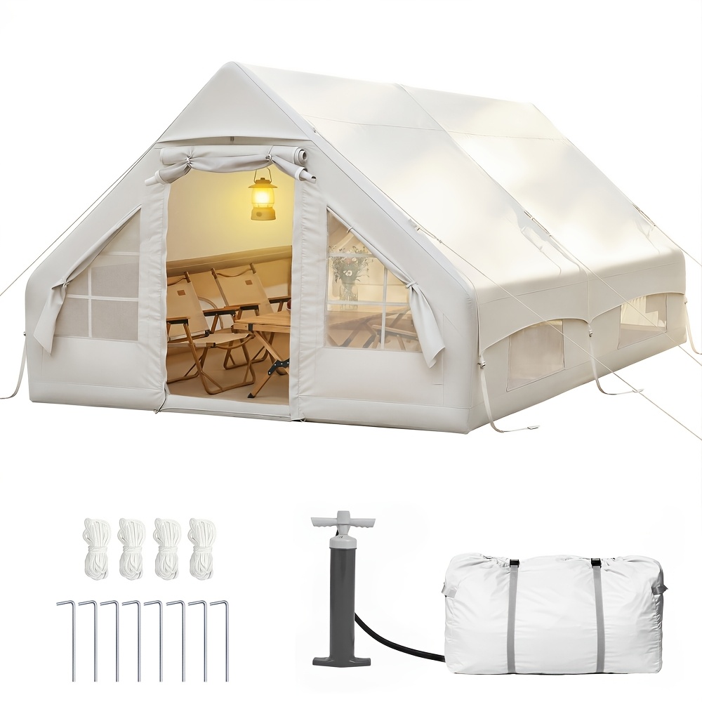 Inflatable Tent With Chimney Opening & Roof Window, Inflatable Tent For 4-8 Per With Air Pump, Inflatable Tent Made Of Oxford Fabric For , Quick Assembly Air Tents, 3*4m