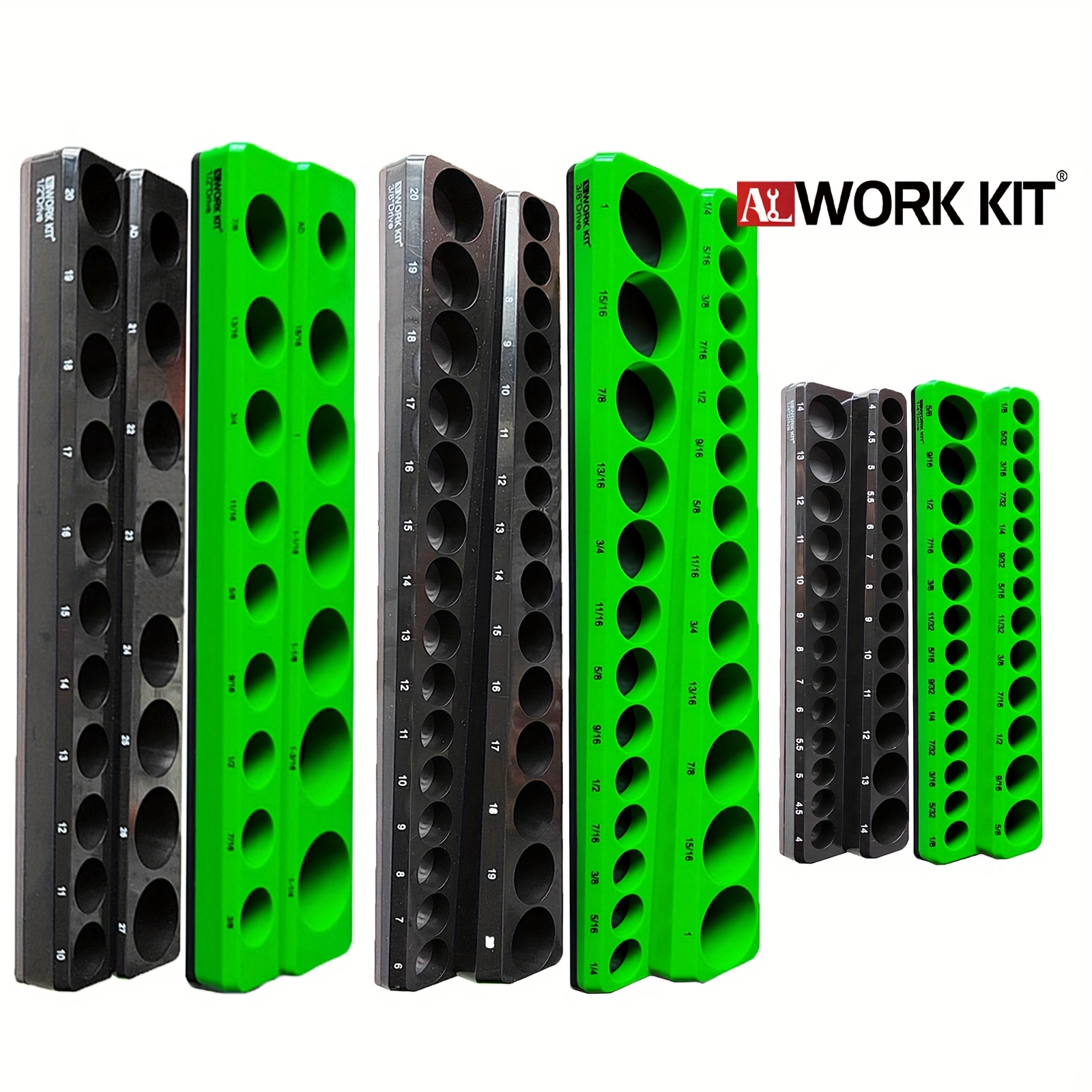 Magnetic Socket Organizer, 6pcs Socket Holder Kit, SAE & Metric Socket Holders, 1/2-Inch, 3/8-Inch & 1/4-Inch Drive, Holds 143 Sockets, Professional Quality Tools Organizer, Tool Boxes