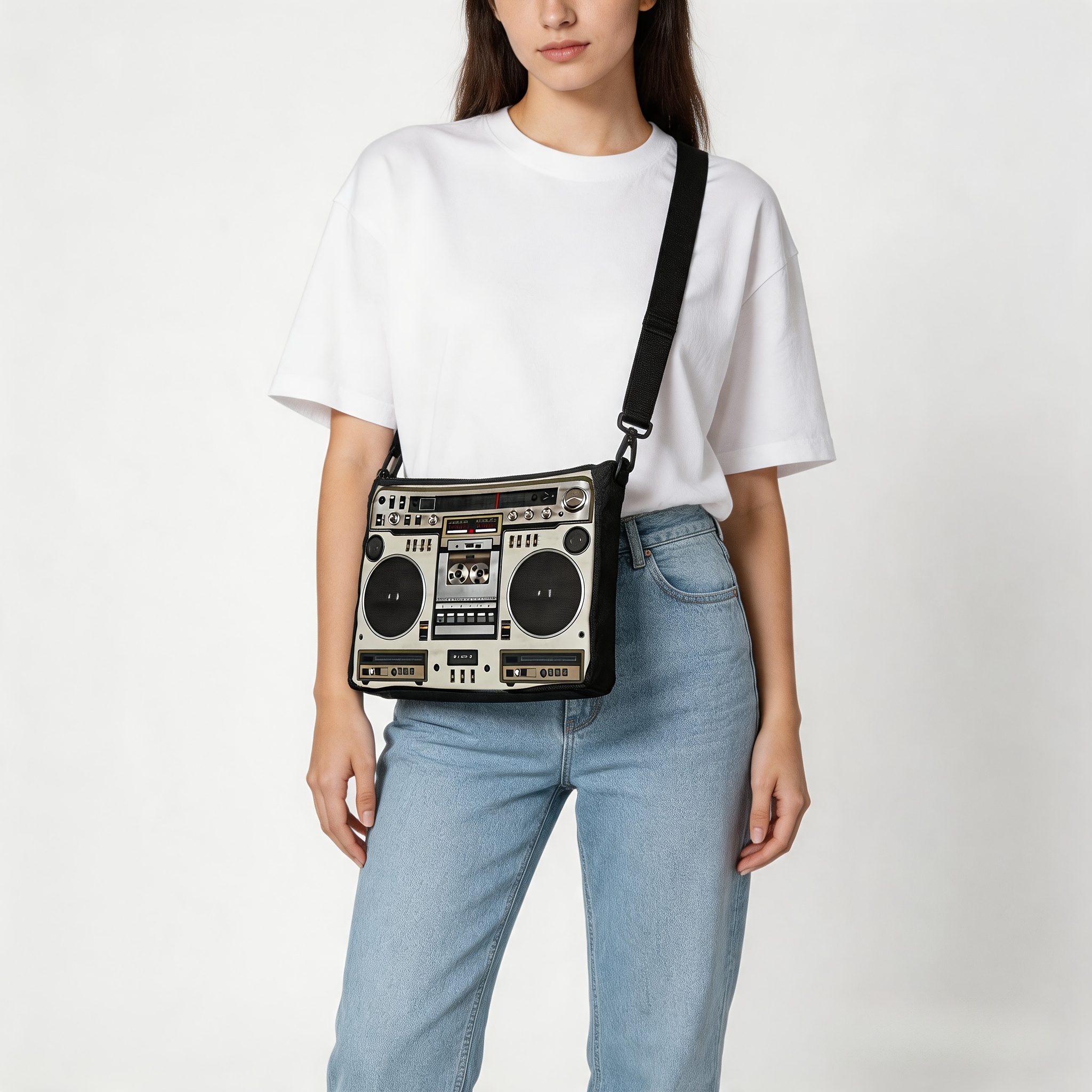 TEMU Vintage Personality Boombox Women's Crossbody Bag, Lightweight Shoulder Bag, Small 18x24cm Casual Travel Wallet, Little Bag For Gifting