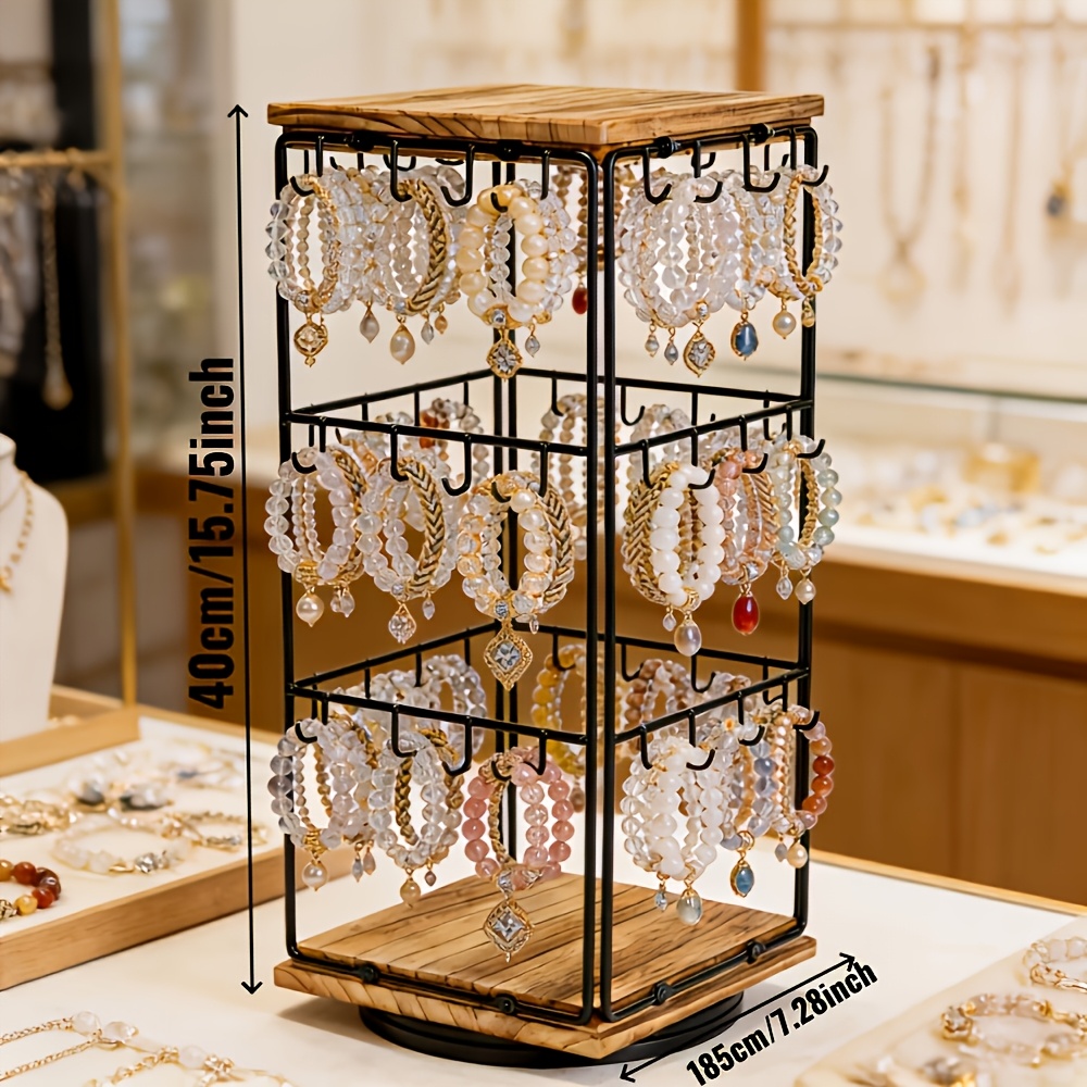 TEMU Tour de bijoux rotative vintage avec outil d'installation, présentoir suspendu pivotant à 360° pour boucles d'oreilles, bracelets et perles,