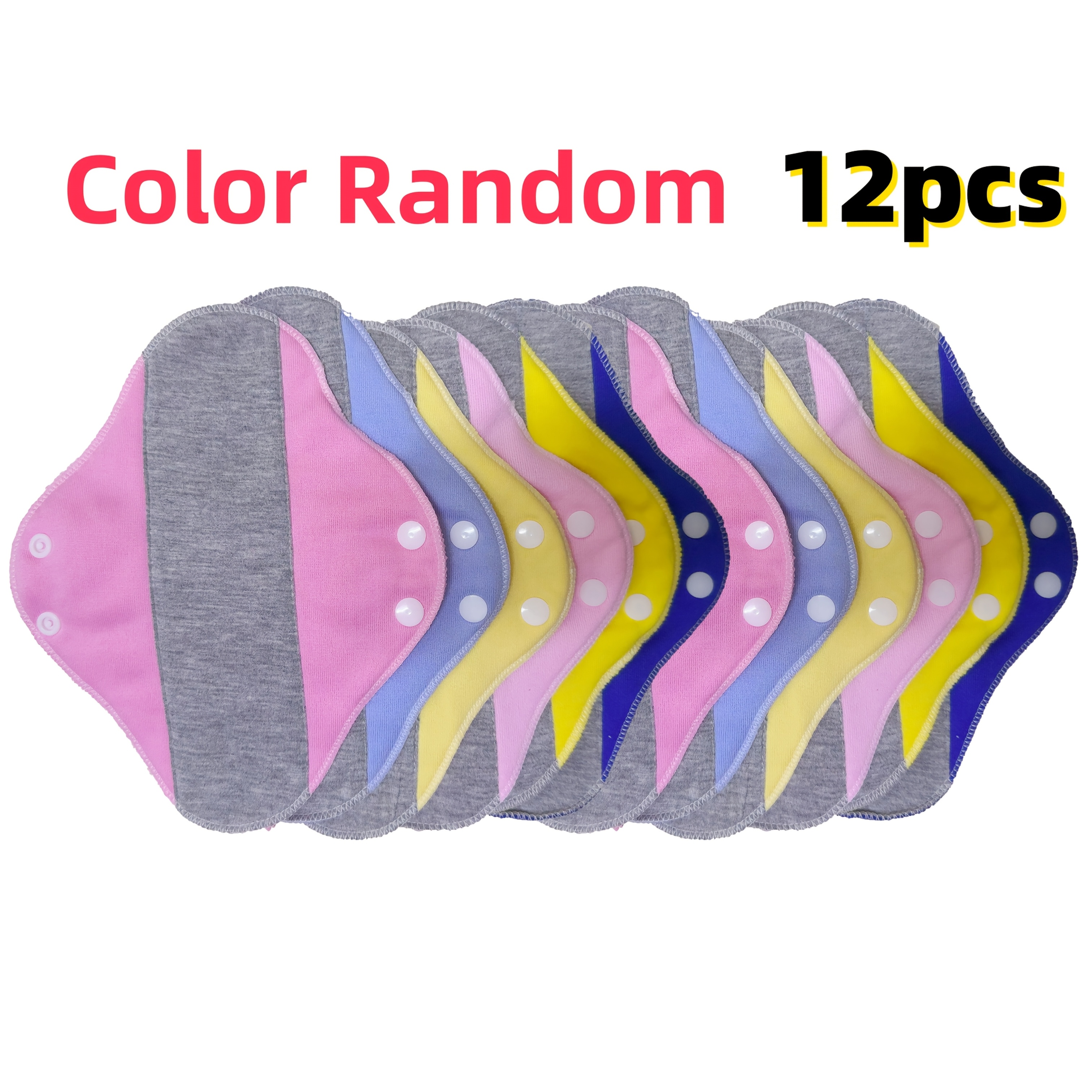 Image of Set Of 12 Assorted Color Reusable , Designed For Women. Large Bamboo Cloth Pads Come With Wings And Are Washable, Suitable For Overnight Use. Do Not A Waterproof Layer Or Leak Protection