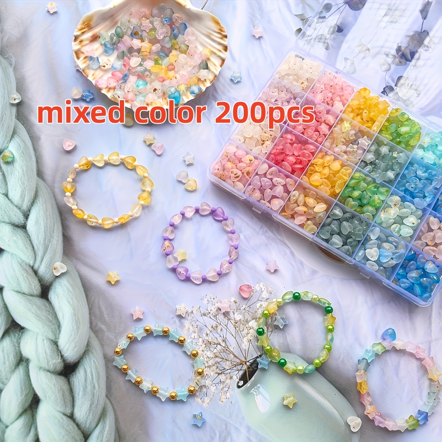 TEMU Kit de 100/200 cuentas acrílicas aleatorias de estrella y , color degradado de dos - Kit para hacer pulseras de , paquete de material para