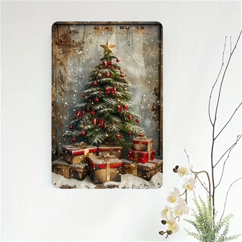 

1pc Christmas Tree Metal Tin , - Iron , Decor For , , & , 8x12