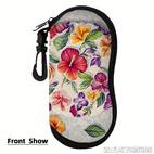 1pc tropical floral glasses case with secure zipper closure scratch resistant synthetic rubber frame protector vibrant hibiscus print unisex eyewear organizer pouch for accessories for women men