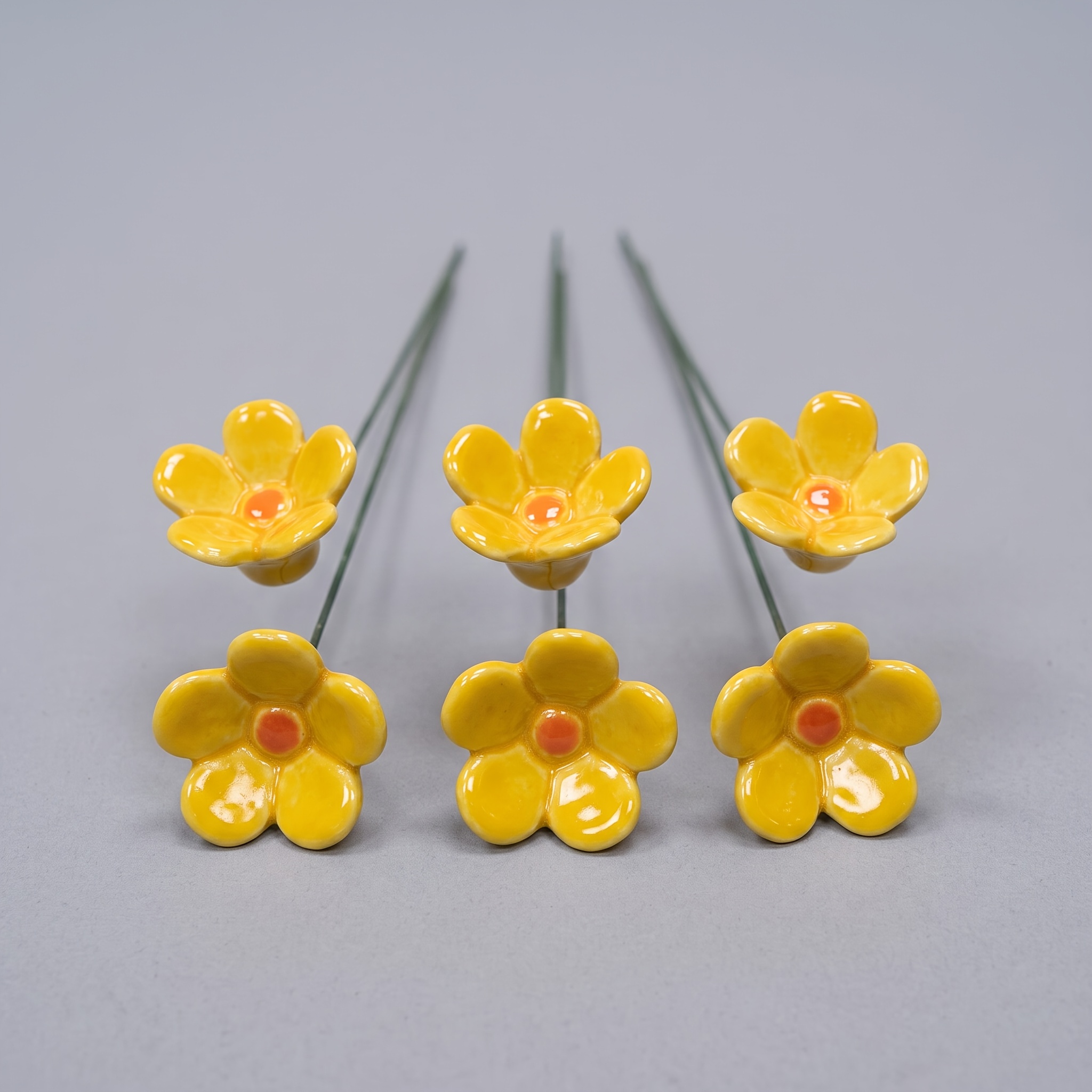 TEMU 6pcs Set Of Yellow Handmade Ceramic Flowers, Never-fading Artificial Preserved Flowers, Indoor And Outdoor Home Decor Floral Arrangements,