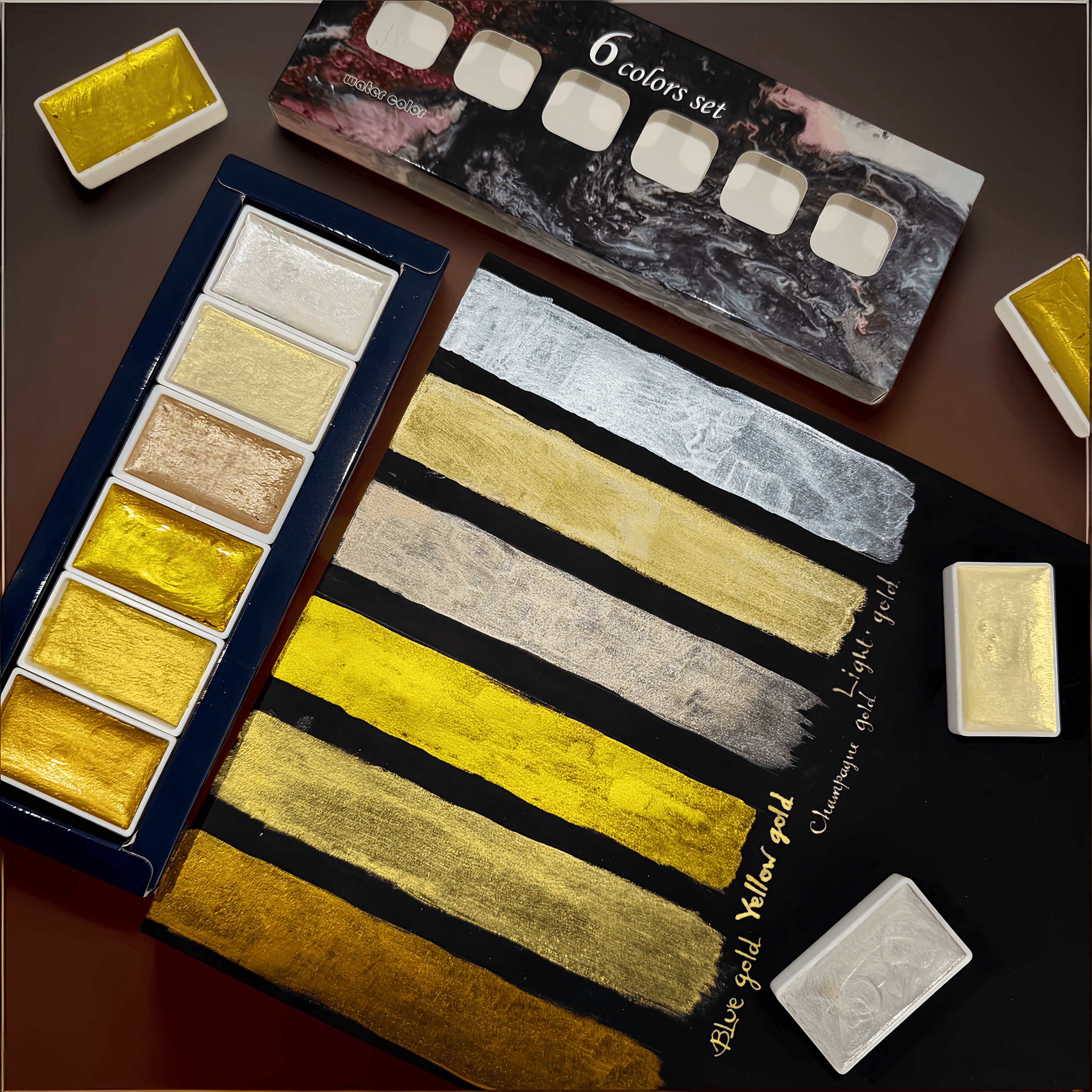 TEMU Professional Golden- Metal Watercolor Paint Set, 6-color Pearl Solid Watercolor, 29.6oz Per Piece, Large-capacity Watercolor Paint, Suitable For