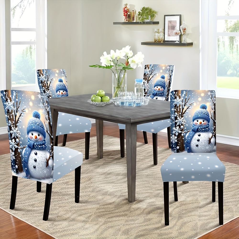 TEMU 2/4/6pcs Soft Snowflake Snowman Winter Seasonal Christmas Holiday Chair Slipcovers With Elastic Bands, Christmas Stretch Chair Seat Covers For