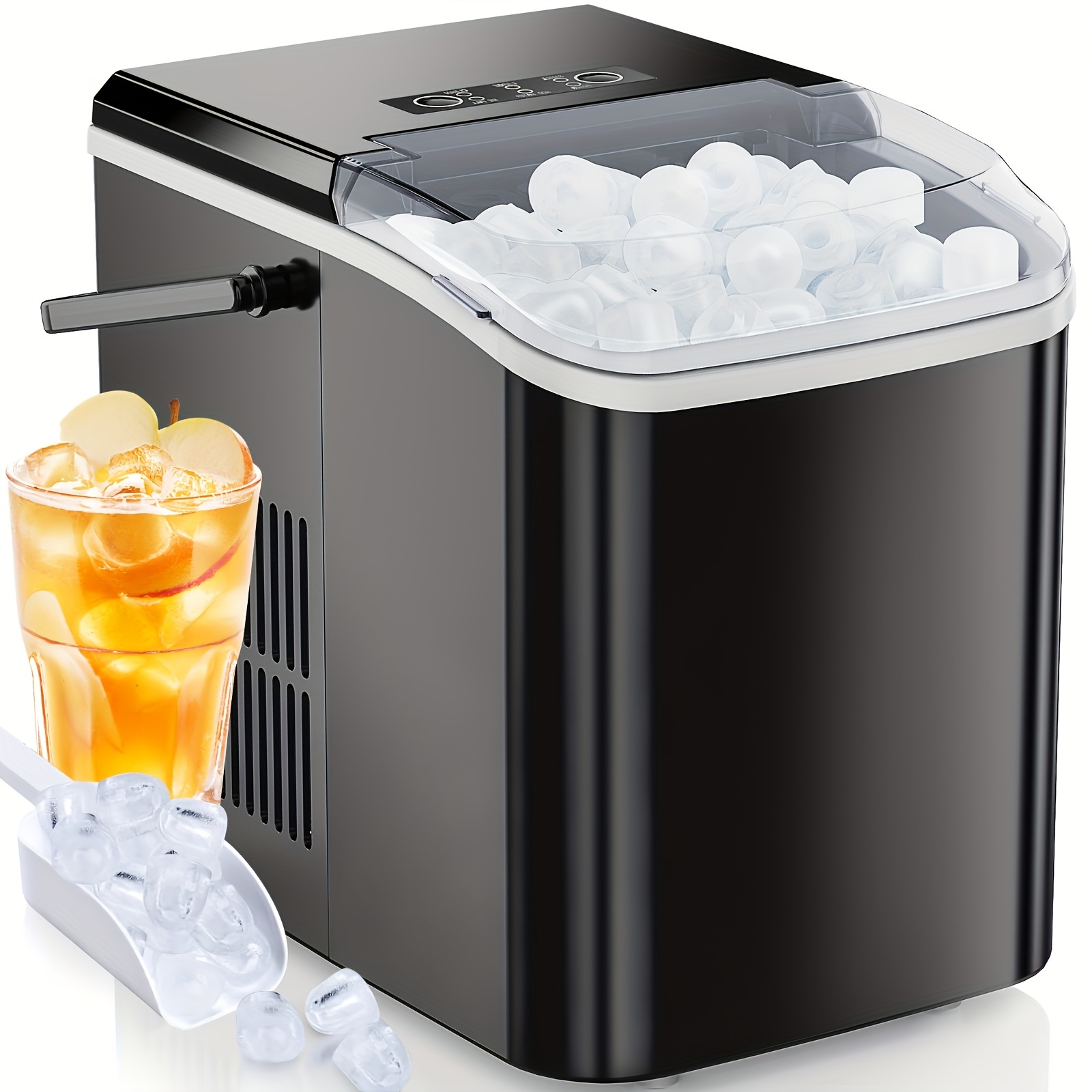 

Countertop Ice Maker, Portable Ice Machine Self-cleaning, 9 Cubes In 6 Mins, 26.5lbs/24hrs, 2 Sizes Of Bullet Ice, With Ice , Basket And Handle, Ice Cube Maker For Home Kitchen Party