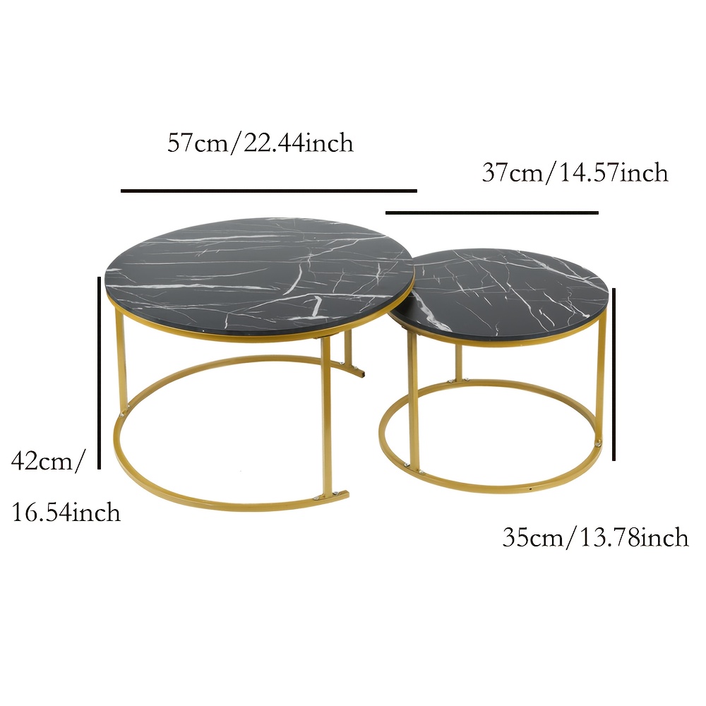 Image of A Set Of 2 Nesting Coffee Tables, A Set Of 2 Round Side Tables, , Suitable For Living Room, Balcony And Terrace, Etc., (60x60x45cm&40x40x38cm), Black And Golden