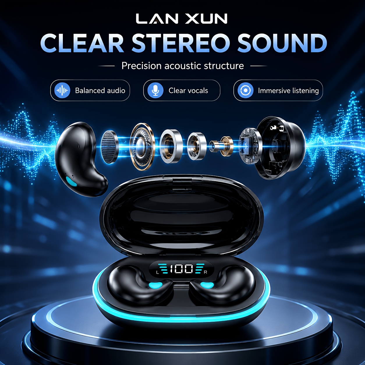 Wireless Earphones, True Wireless Earphones, LED Power Display, with Wireless Charging Box, Anti-Drop Sports Earphones, In-Ear Earphones with Microphone, Suitable for Smartphones, Laptops, Tvs, Computers, Sports, Men And Women Gift.