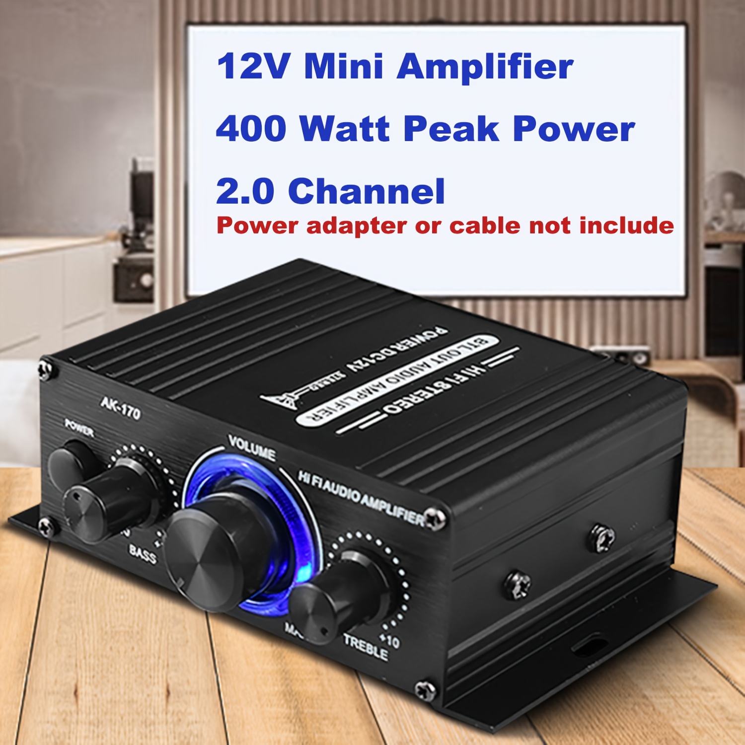 

Compact 12v Mini Amplifier With 400w Power - Hifi , Ab Class, High Bass Control, Rca & Aux - Home, Car, Pc, Tv, Dvd Projects - Adapter/cable Not Included