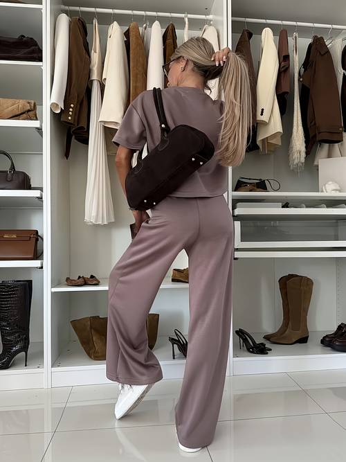 womens outfit set soft fabric relaxed cooling short sleeve wide leg pants ensemble casual wear