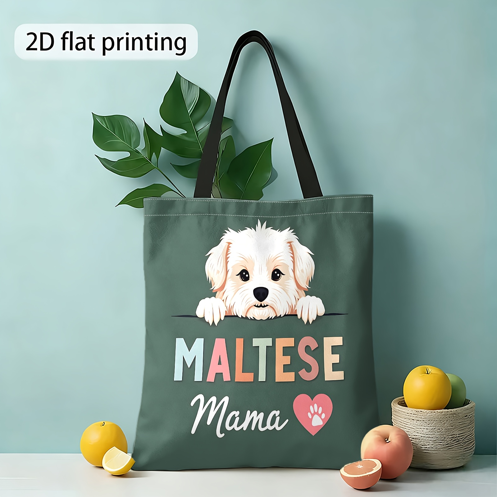 TEMU 2d Printed Single-shoulder Bag, Featuring A Maltese Dog Mom Text Design With Hearts And . Suitable For The Quote: ", Loving Pet Owner." A