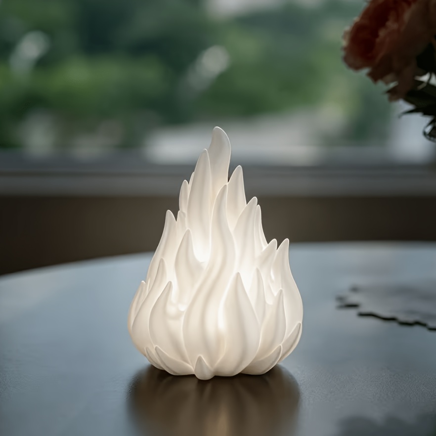 TEMU 1pc White Fake Flame Tea Candle Holder (electronic Candle Not Included), Vintage Gothic Boho Desktop Decoration, Small Plastic Home Ornament;