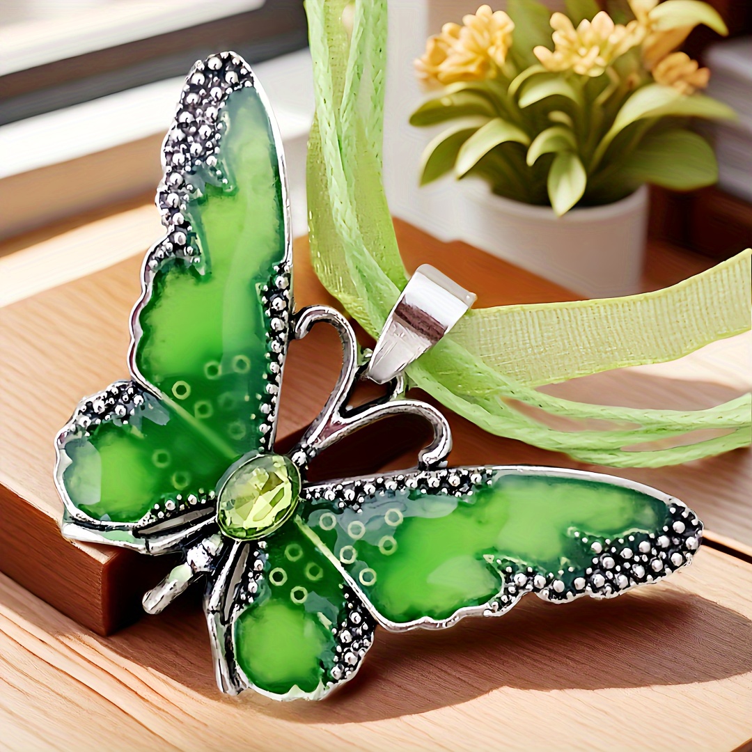 Synthetic Crystal Butterfly Pendant Necklace