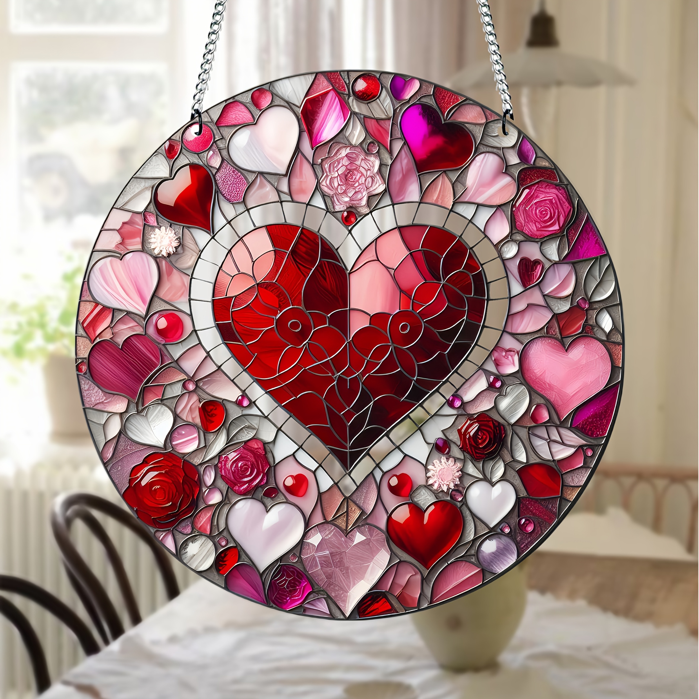 

1pc Style Acrylic Heart Sun - 7.87" Round Valentine's Day Love Themed Hanging Ornament For Window & Garden, Porch , Outdoor Seasonal Decor, No Electricity Needed