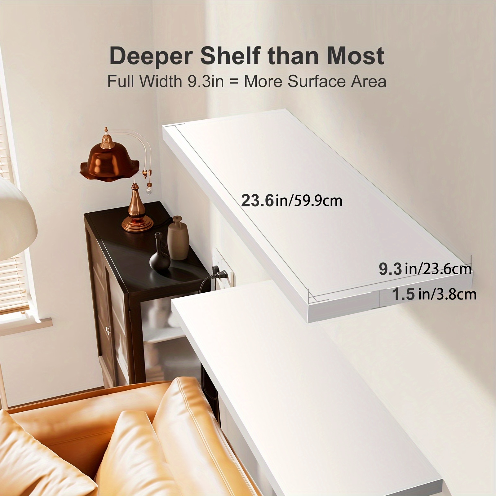 Set of 2 White Wall-Mounted Shelves for Kitchen and Bathroom Storage, Living Room and Bedroom Display - Space-Saving * Decor Shelves, Flo