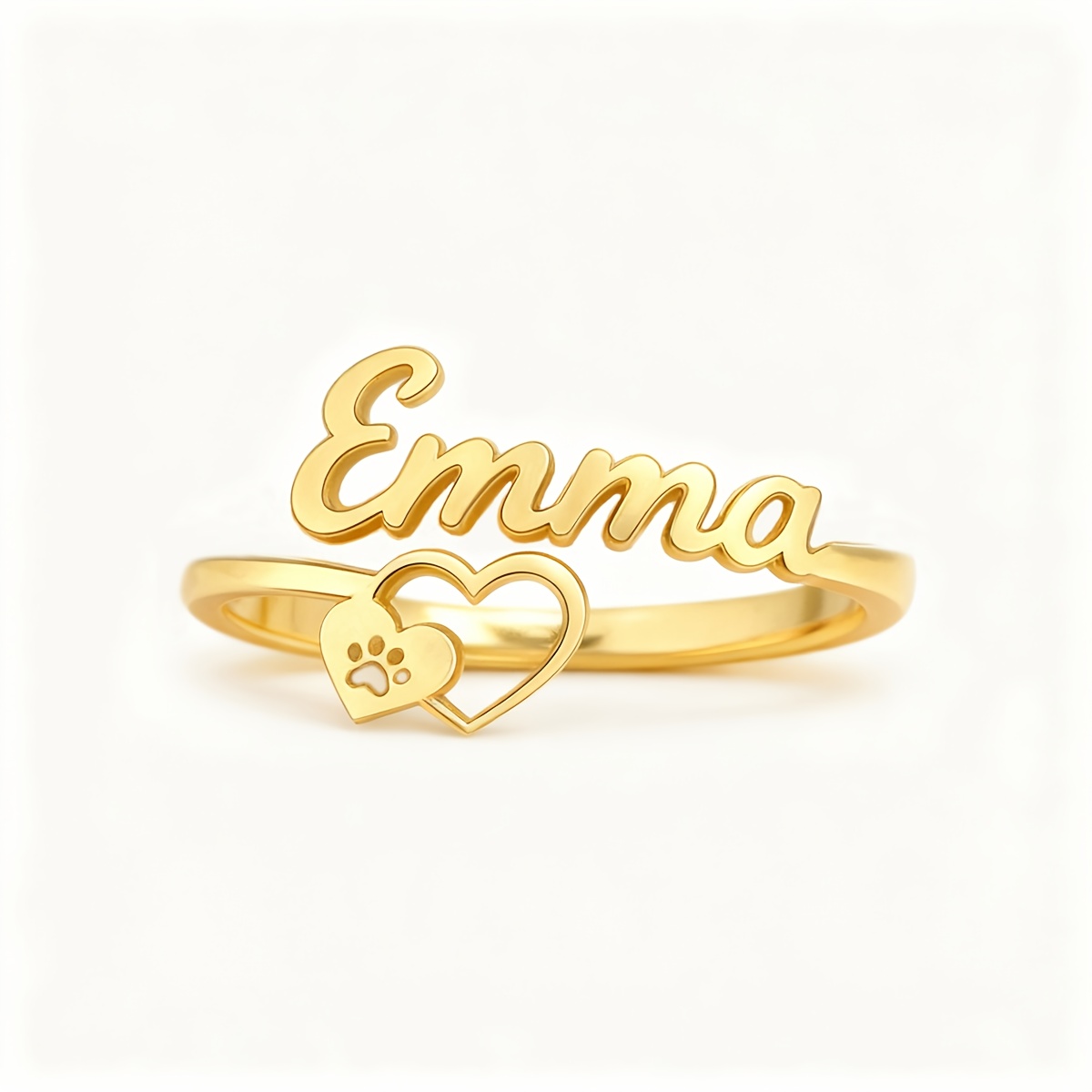 TEMU A Custom Name Heart Paw Print Ring, A Stylish Personalized Name Hollow Heart For Women; Adjustable Cat Paw Heart Ring; Valentine's Day Jewelry;