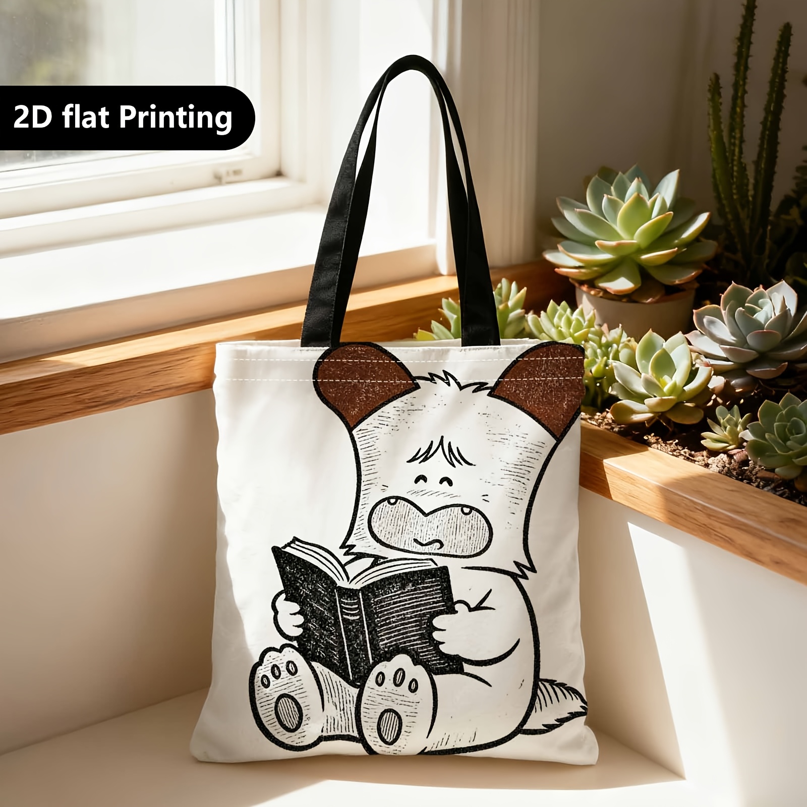 TEMU Shopper Bag,shopping Portable Shoulder Back Hand-held Bag,2d Double-sided Ing,, Reading, Cartoon Animal,suitable For Travel, Cosmetics, Holiday