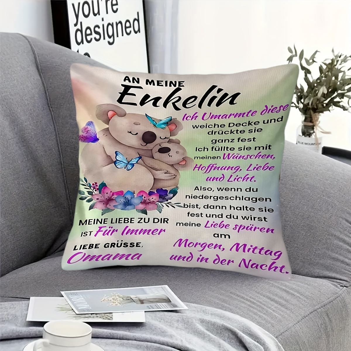 E-shop 1 Stück Niedliche Koala- Schmetterlingsmuster Kissenhülle, Kurzflauschige Kissenbezug, Einseitig Bedruckt (Kissenfüllung Nicht Enthalten). zum