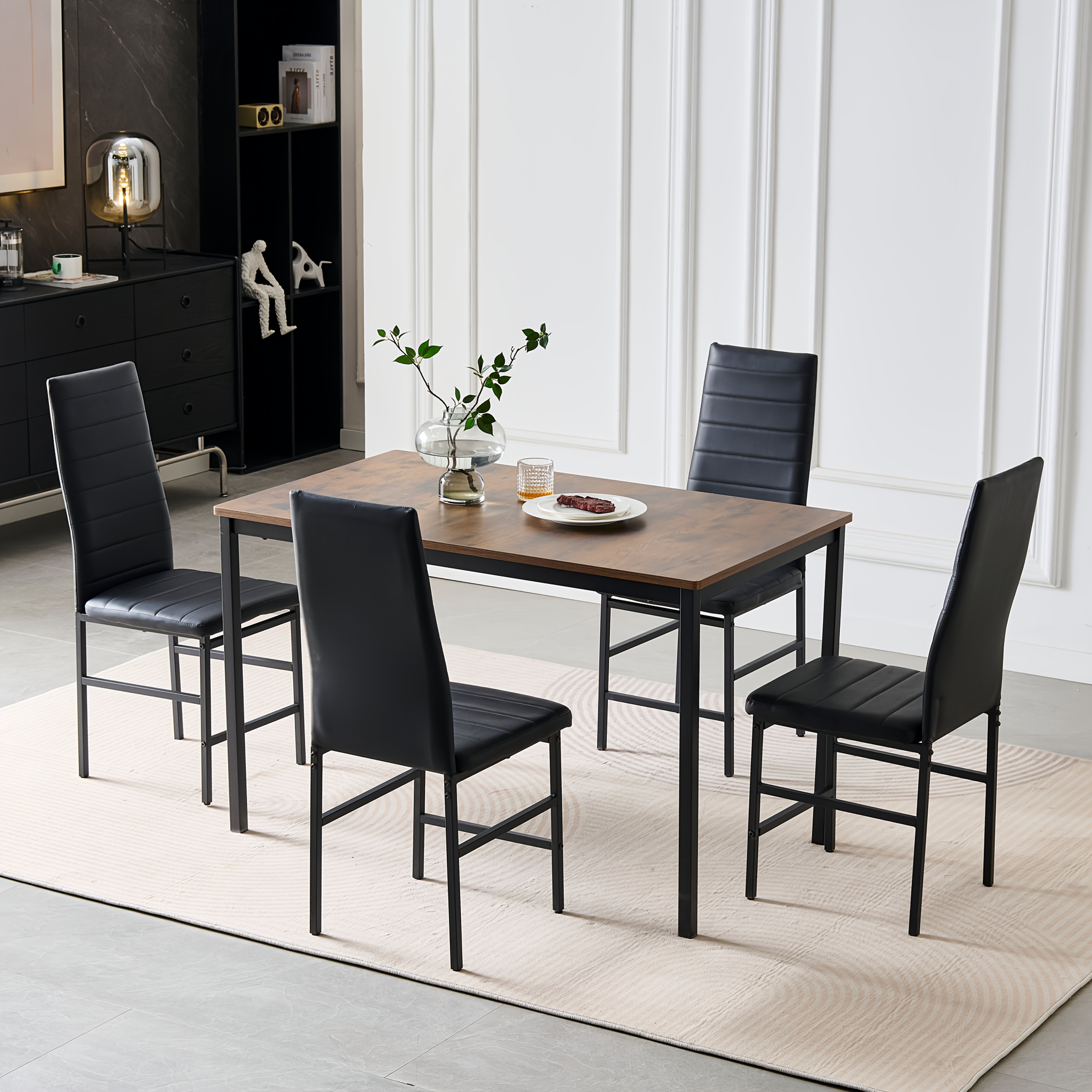 Image of 5pcs Dining Table And Chair Set, Mdf Dining Table And 4pcss Chair Set, Marble Pattern Kitchen Table And Chairs, Rectangular 4pcss Dining Set For Home Kitchen/small Restaurant/dining Room