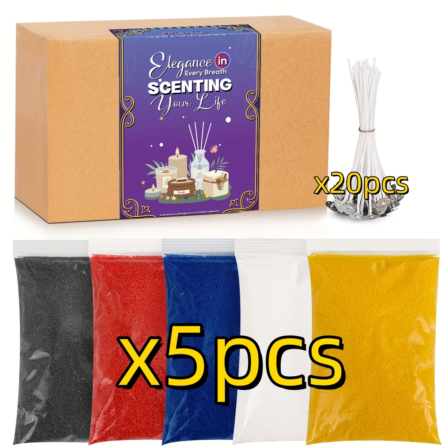 Image of Blingfun 5-color Sand Wax Candle Making Kit - 100g Each Color, Includes Granulated Sand Wax And Wicks - Craft Supplies For Home Decor, Gifts, And Relaxation