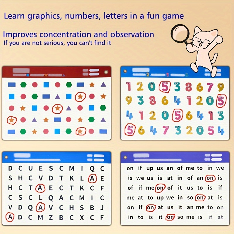 Concentration And Observation Training: Find The Same Game Cards - Fruits, Animals, And Letters - No Battery Required