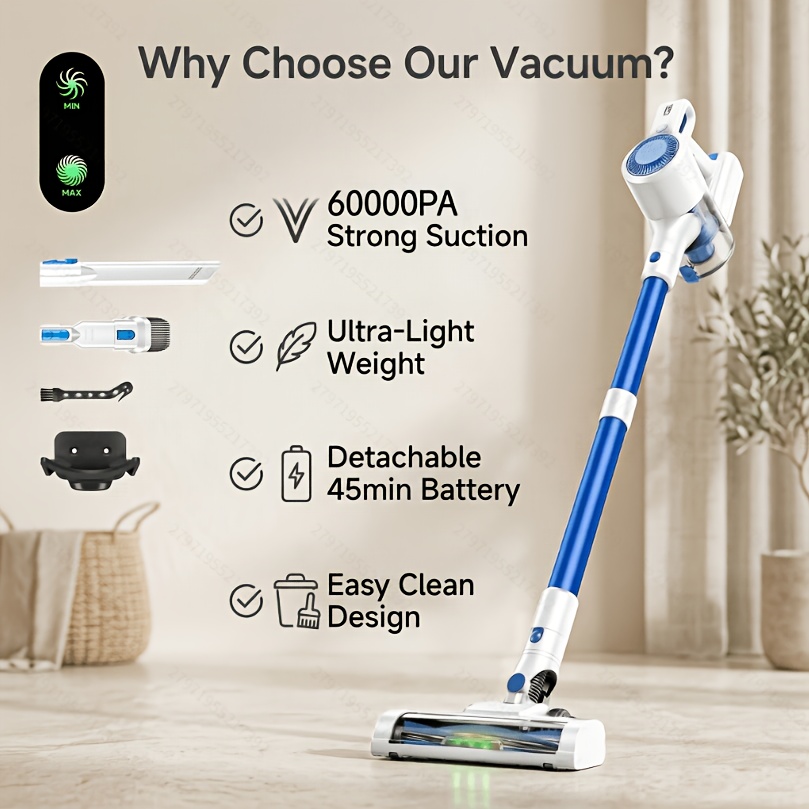 Image of 2026 New Cleaner With 2200mah Removable Rechargeable Battery Rechargeable, 60kpa Telescopic Rod, With Front Led Light Beads, With Anti- Brushwith Multiple Accessories For Carpet, Floor, Pet Hair