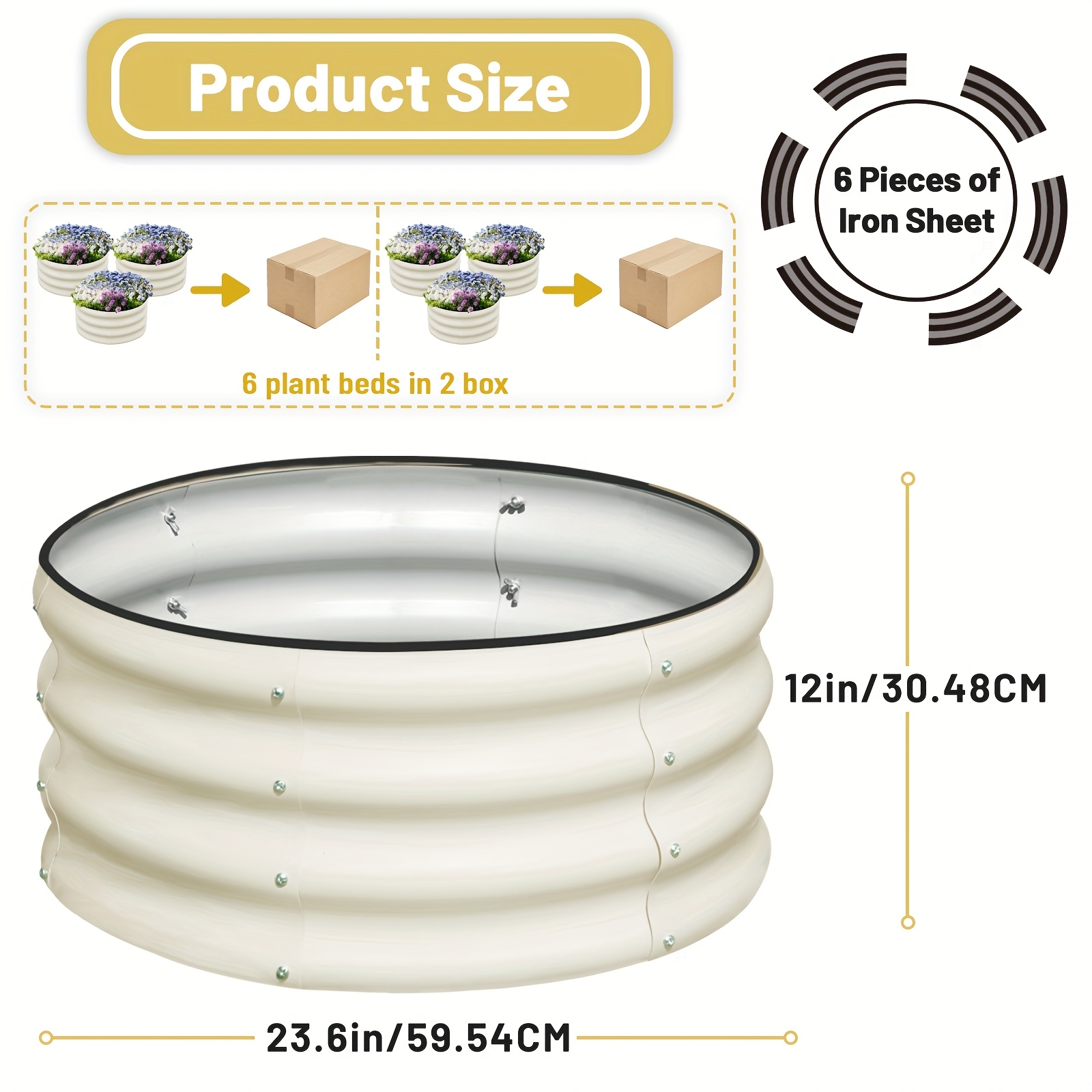 TEMU 6pcs 2x2x1 Ft Circular Wavy Metal Planters With Safety Rubber Edging And Open Base Are Ideal For Decorating Courtyards And Gardens