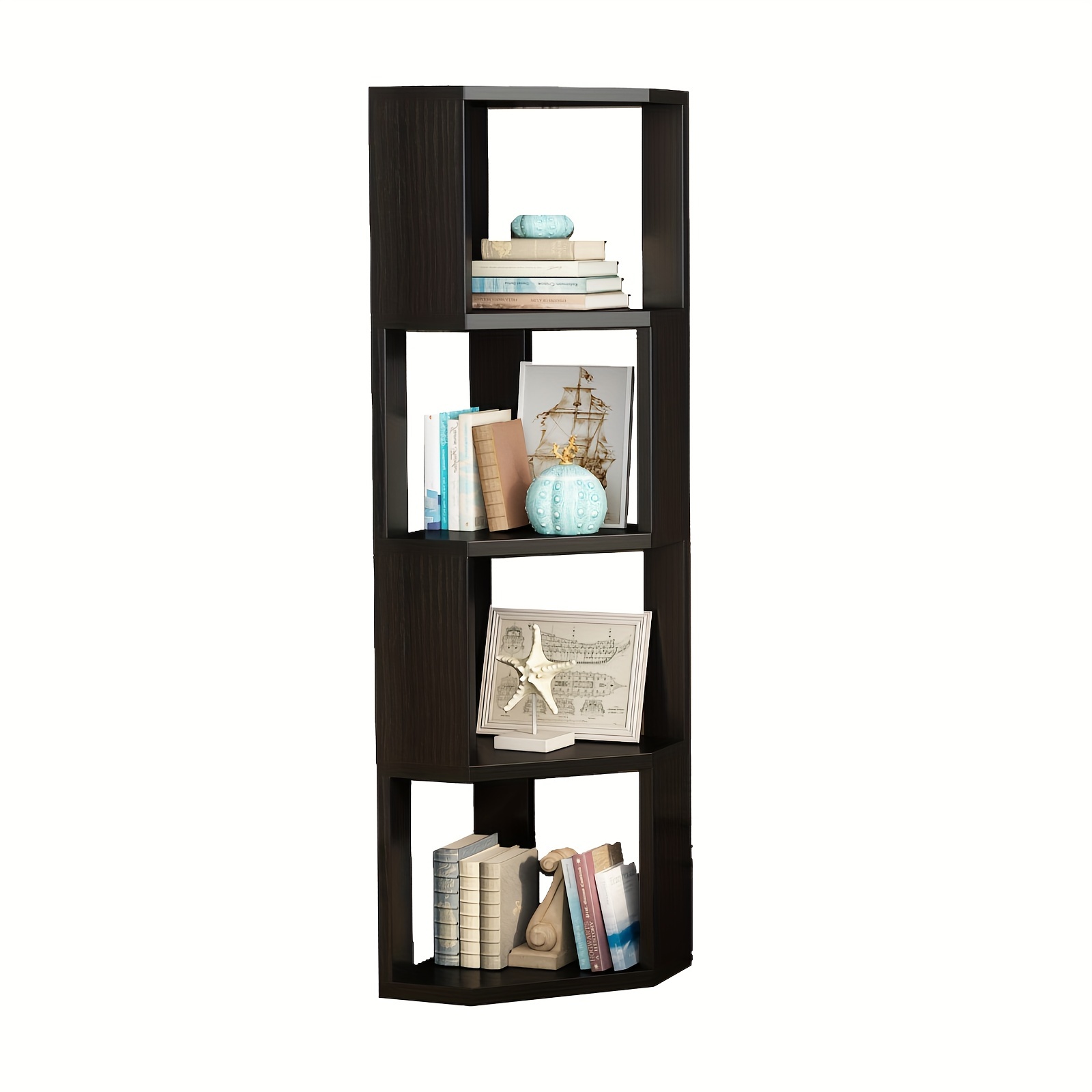Étagère D'Angle 5 Niveaux Uyoyous | 175 Cm | Bois Massif | Bibliothèque Ou Rangement Salon/Chambre